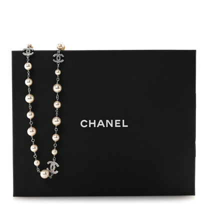 Chanel Crystal Pearl CC Long Necklace Silver 7 of 7