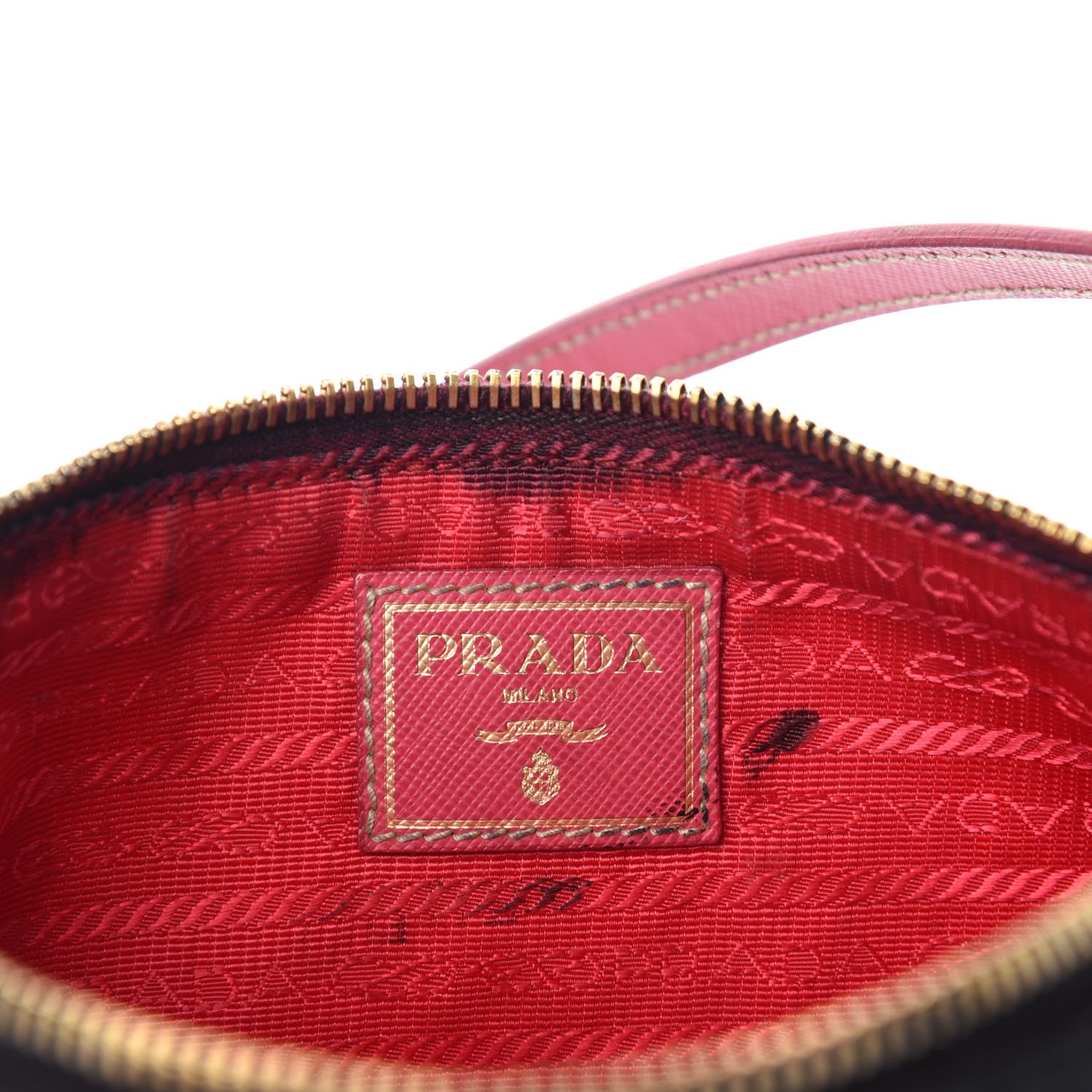 Prada Tessuto Nylon Saffiano Pochette Bag Black Pink 9 of 12