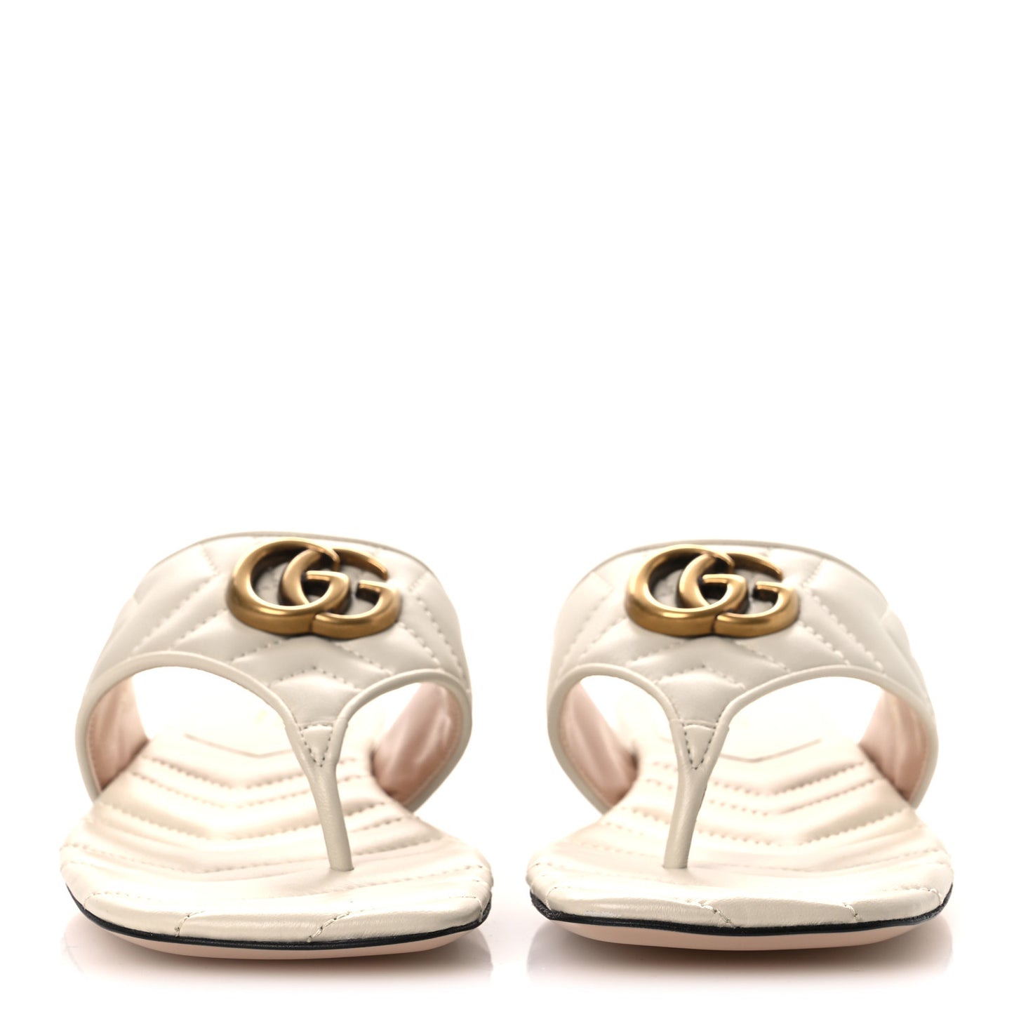 Nappa Charlotte Double G Marmont Thong Sandals 38.5 Mystic White