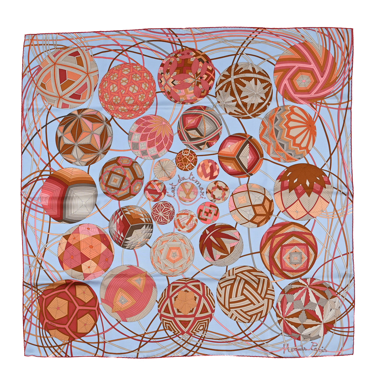Silk L'Art Du Temari Scarf 90 Orange Fuchsia Vert