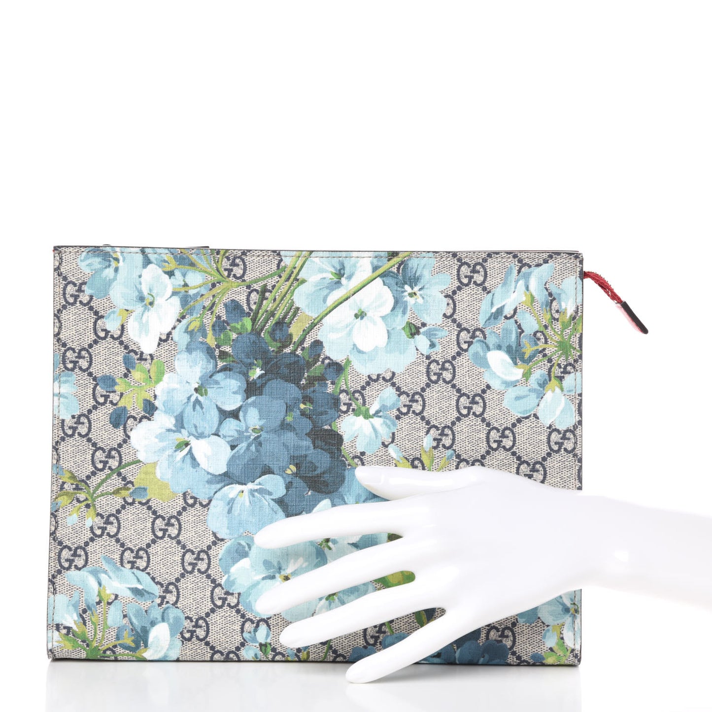 GG Supreme Monogram Blooms Large Cosmetic Case Beige Blue Navy Hibiscus Red