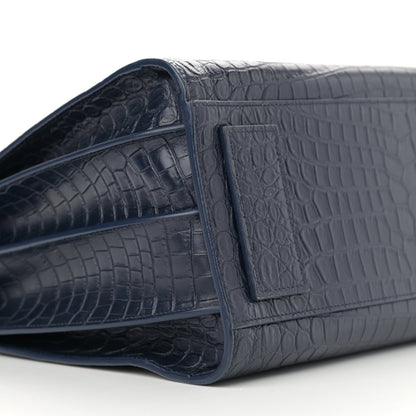Saint Laurent Calfskin Crocodile Embossed Small Supple Sac de Jour Navy 9 of 11