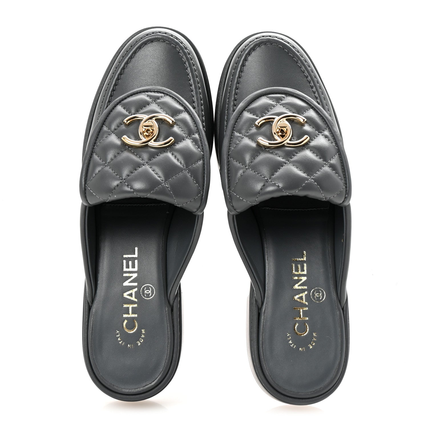 Chanel Lambskin Quilted CC Turnlock Mules 37 Dark Gray 2 of 10
