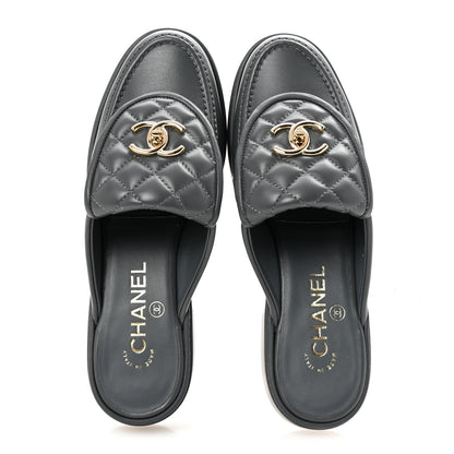 Chanel Lambskin Quilted CC Turnlock Mules 37 Dark Gray 2 of 10