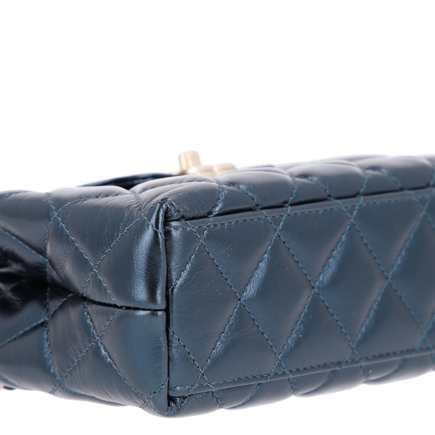 Metallic Aged Calfskin Quilted Nano Kelly Shopper Navy