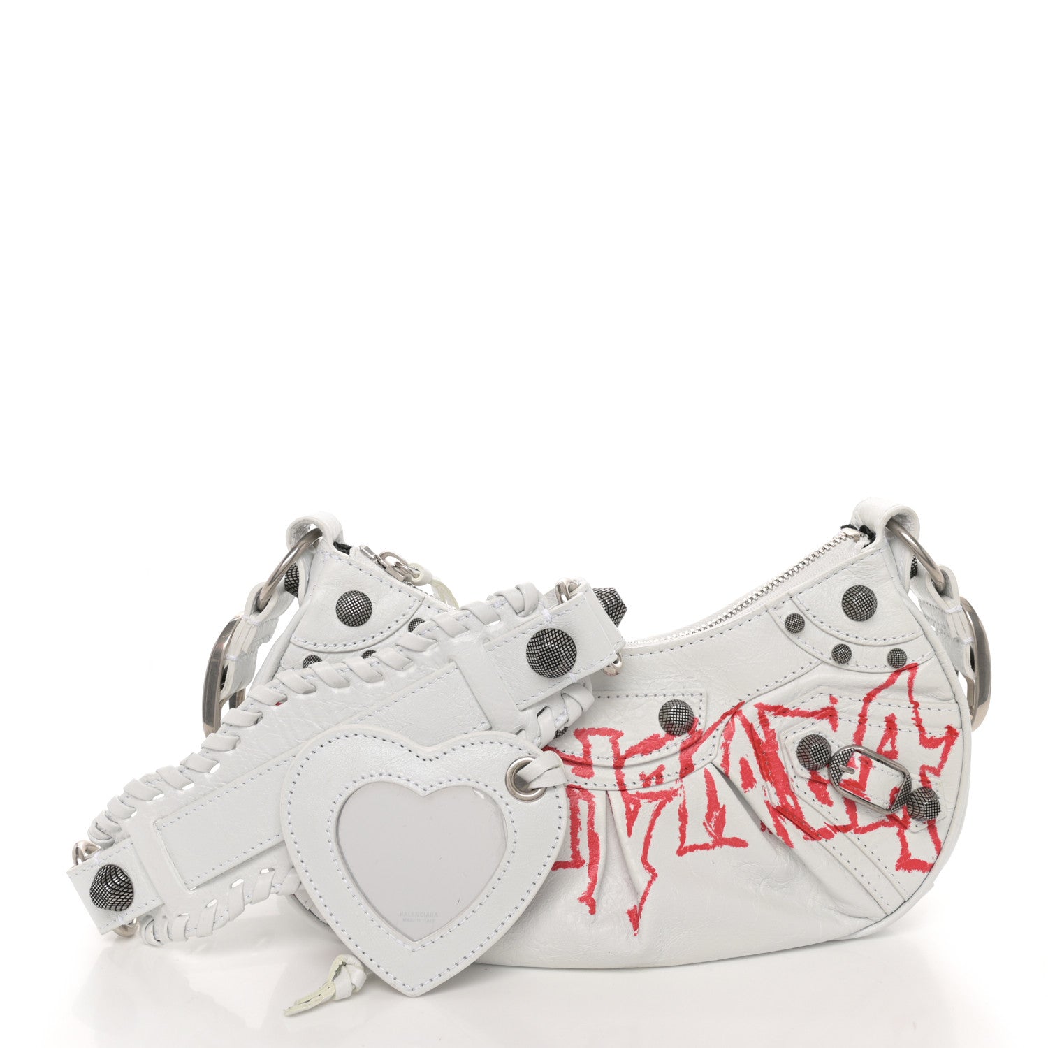 Balenciaga Agneau Arena Lunar New Year Graffiti Logo Le Cagole Shoulder Bag XS Optic White 3 of 11