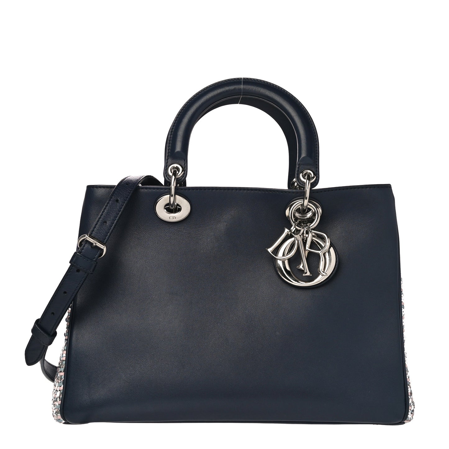 Smooth Calfskin Medium Embellished Diorissimo Bag Navy Multicolor