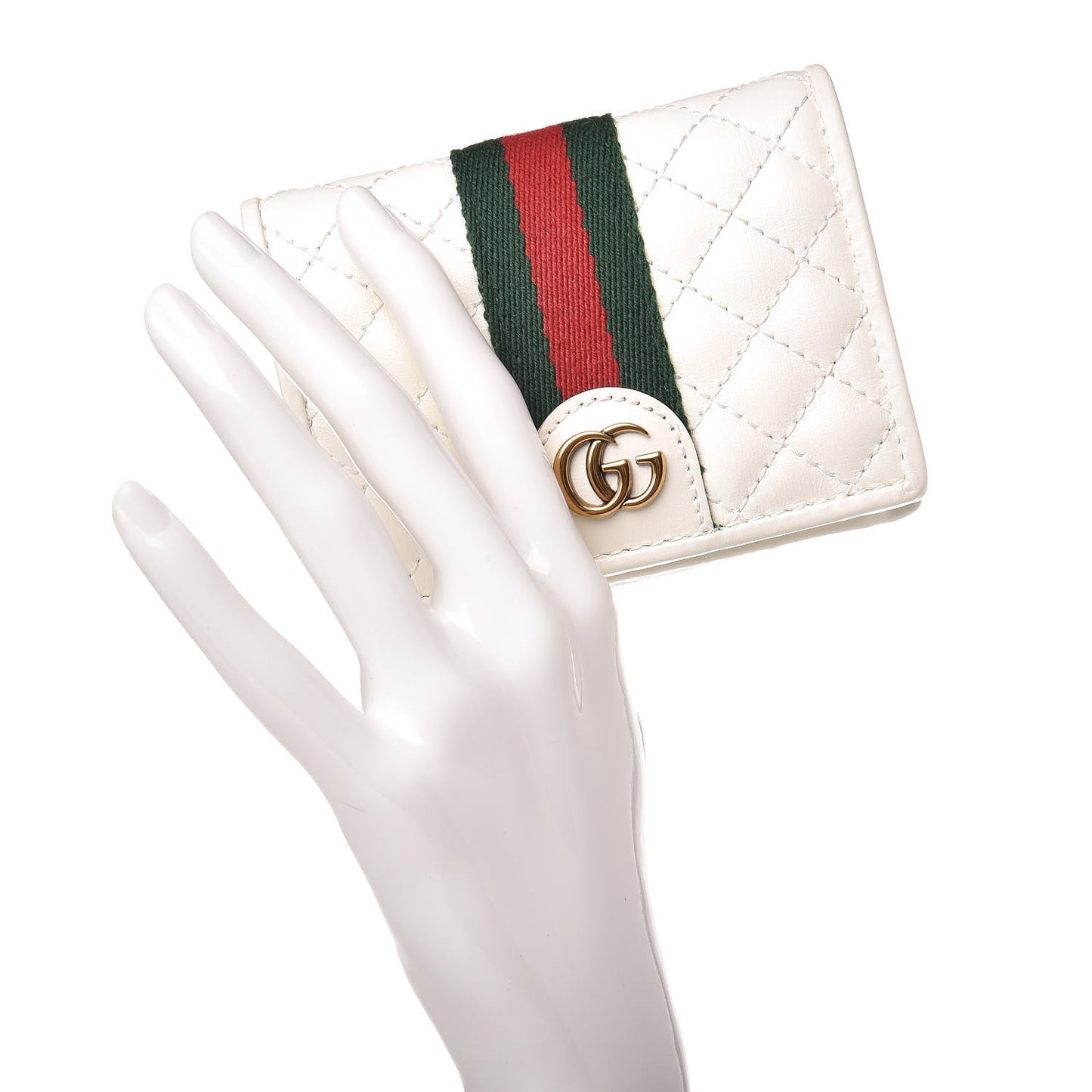 Calfskin Web Trapuntata GG Card Case Wallet Off White
