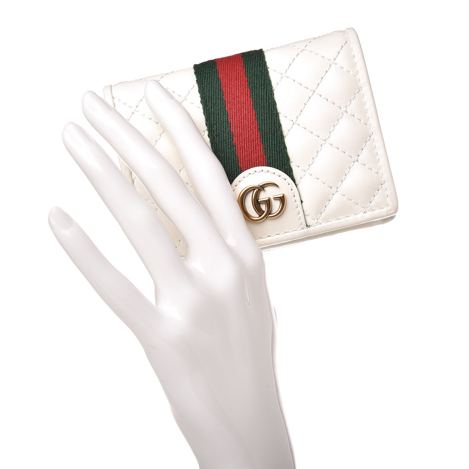 Gucci Calfskin Web Trapuntata GG Card Case Wallet Off White 2 of 9