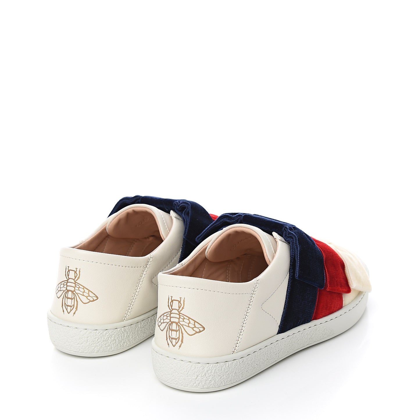 Calfskin Velvet Womens Bow Ace Sneakers 36 White