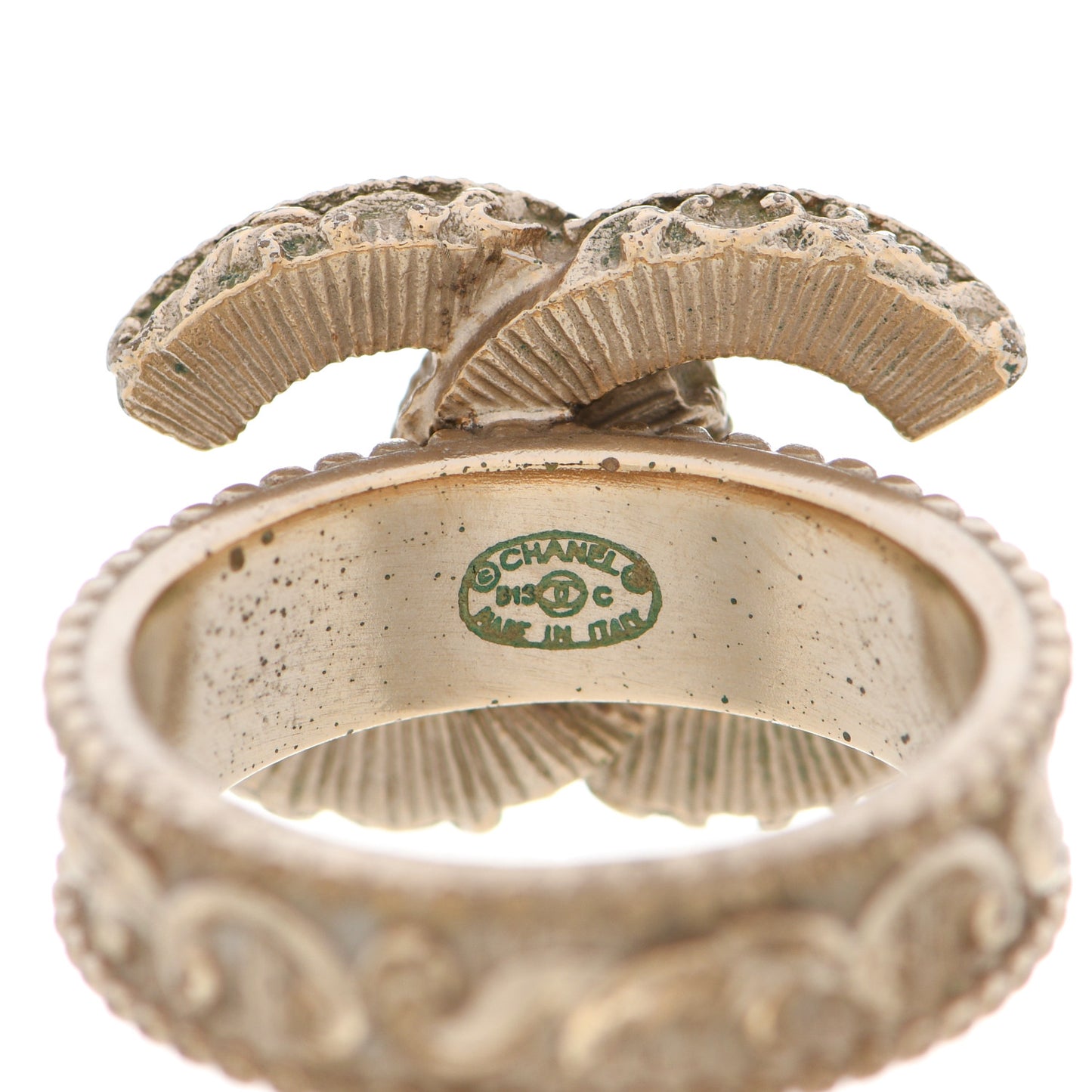 Enamel CC Baroque Ring 54 7 Black Gold