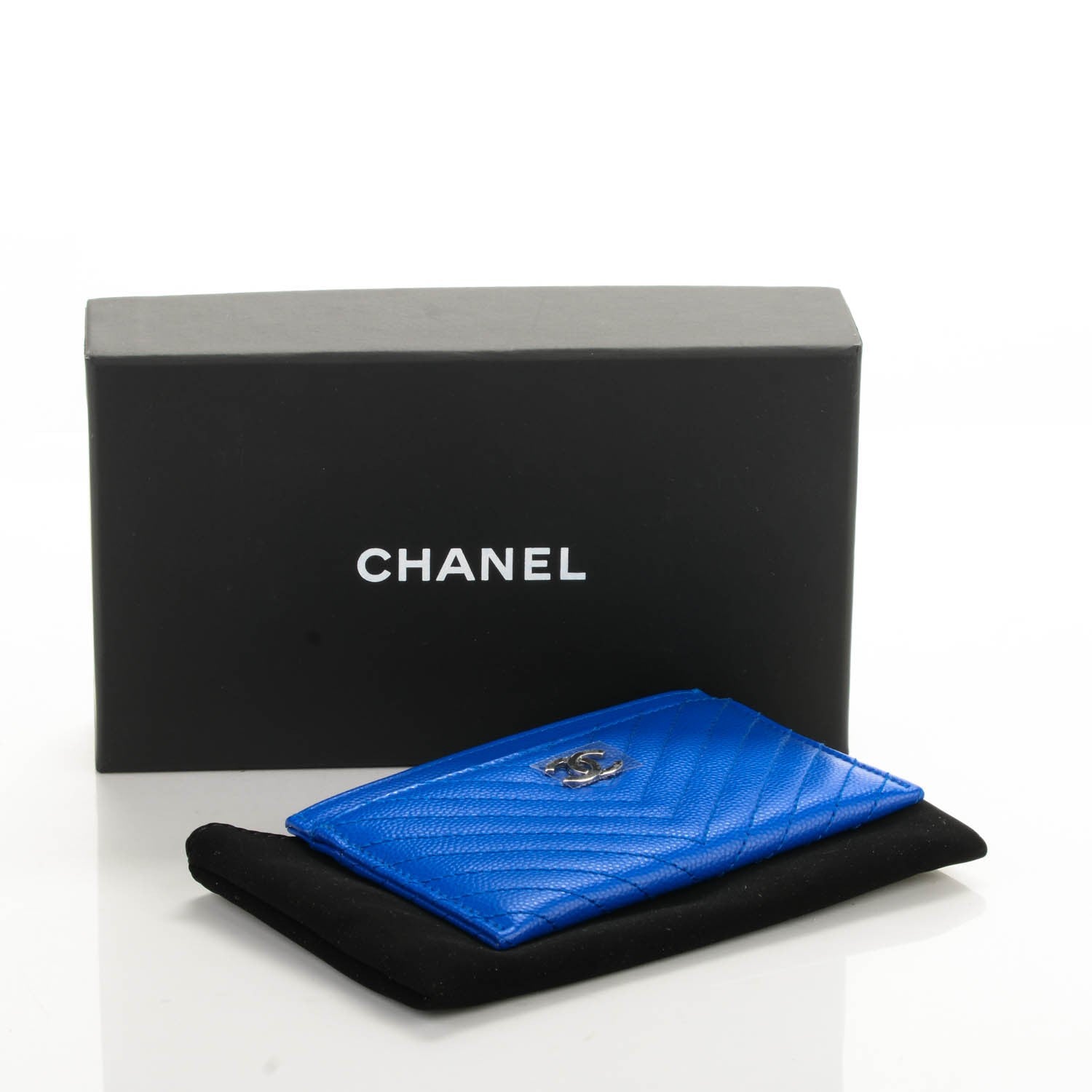 Chanel Caviar Chevron Quilted Card Holder Bright Blue 4 of 8