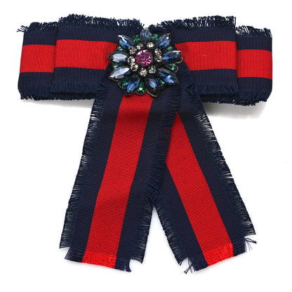 Gucci Grosgrain Web Crystal Bow Brooch Blue Red 1 of 4