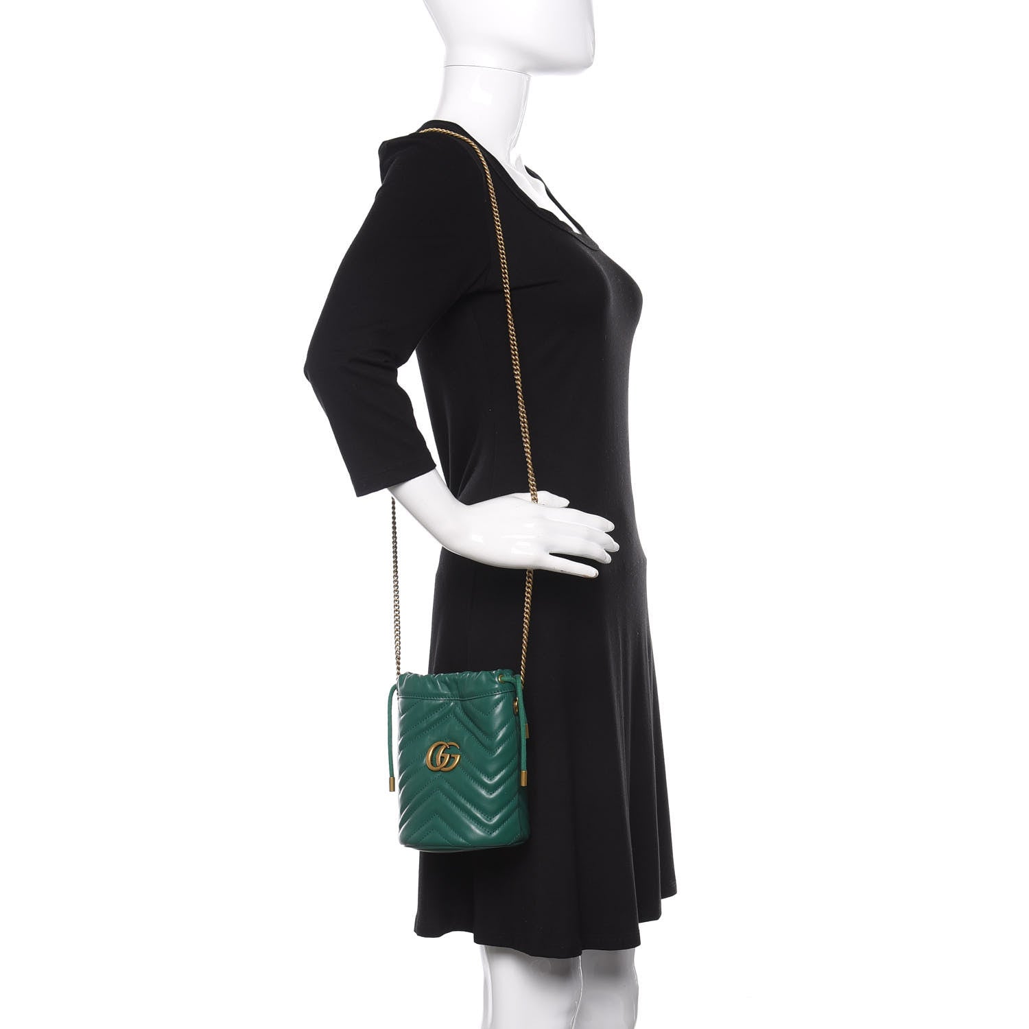 Gucci Calfskin Matelasse Mini GG Marmont 2.0 Bucket Bag Emerald Green 2 of 10