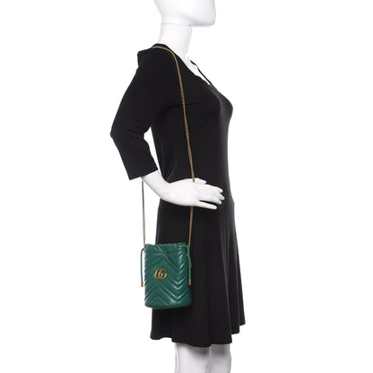 Gucci Calfskin Matelasse Mini GG Marmont 2.0 Bucket Bag Emerald Green 2 of 10