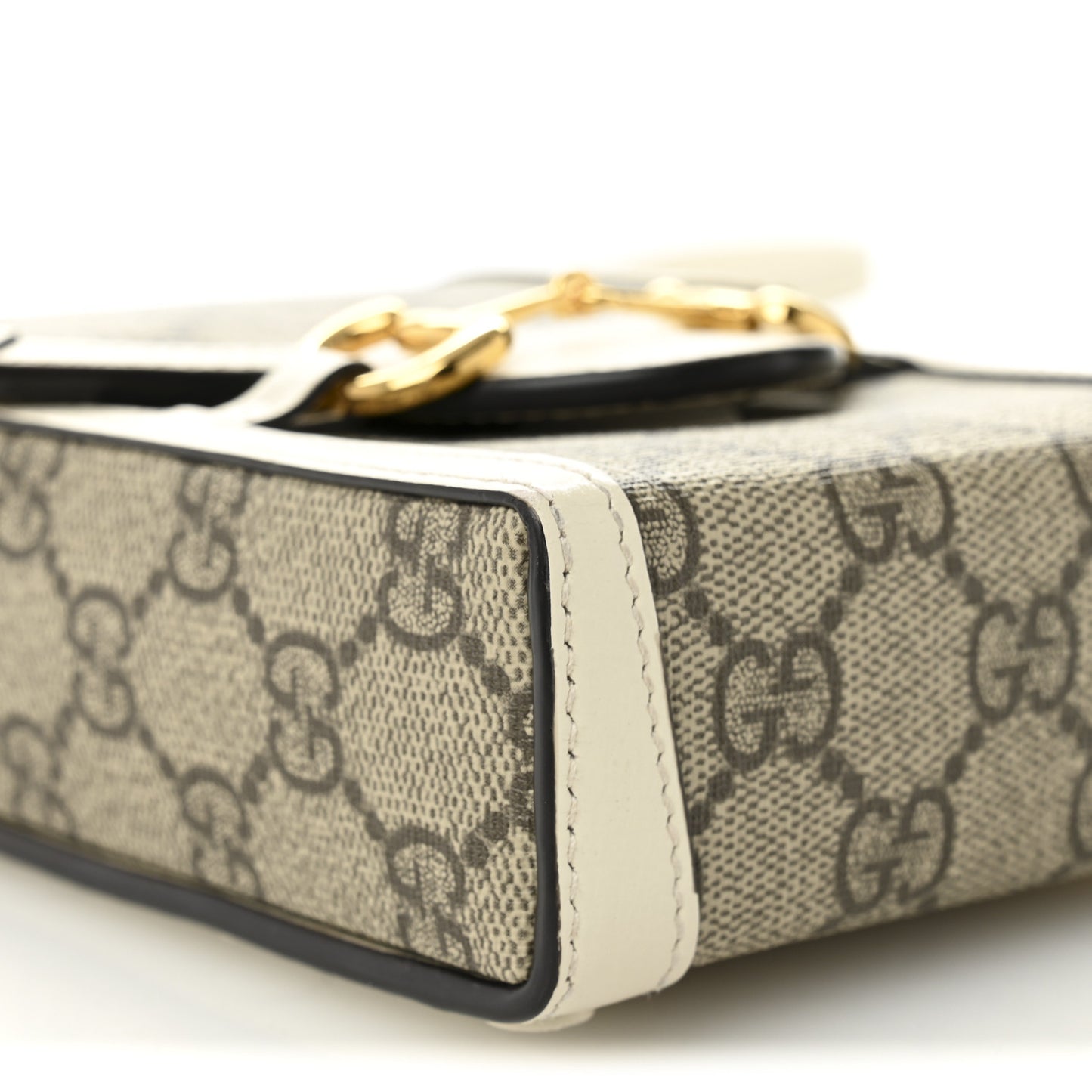 GG Supreme Monogram Azalea Calfskin Mini Horsebit 1955 Crossbody Bag Beige Ebony Mystic White