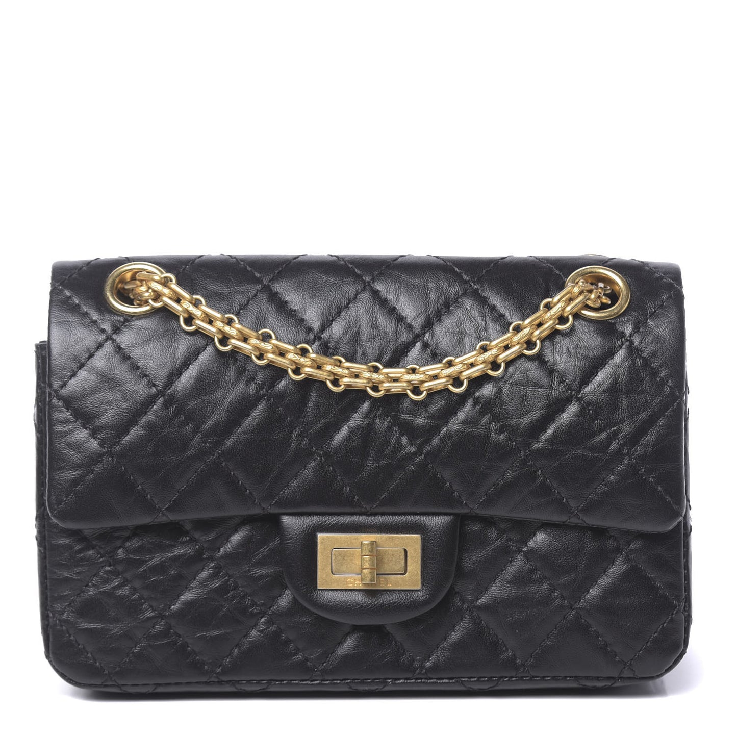 Aged Calfskin Quilted 2.55 Reissue Mini Flap Black