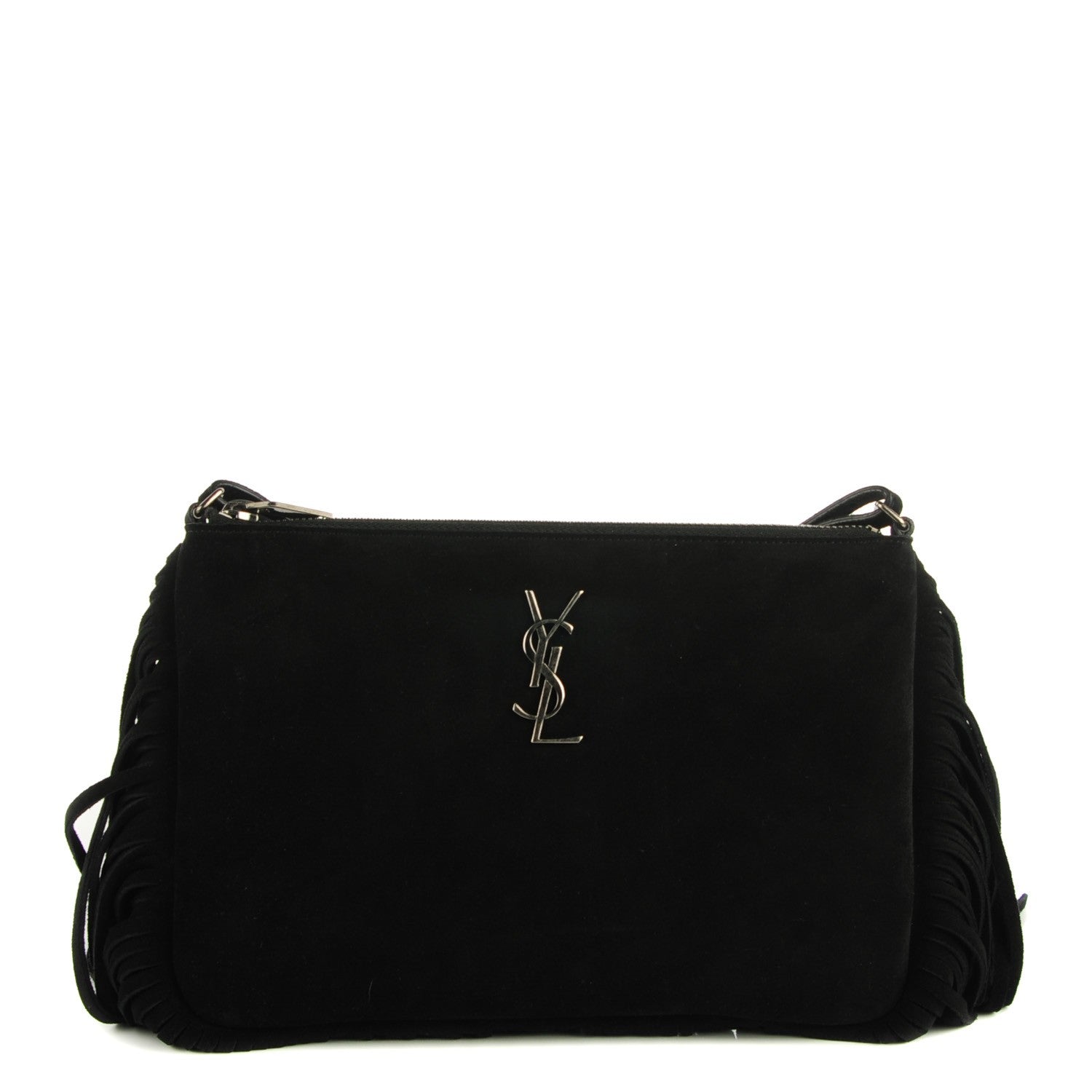 Saint Laurent Suede Fringe Crossbody Bag Black 1 of 6