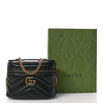 Gucci Calfskin Matelasse Chevron Mini GG Marmont Top Handle Bag Black 11 of 11