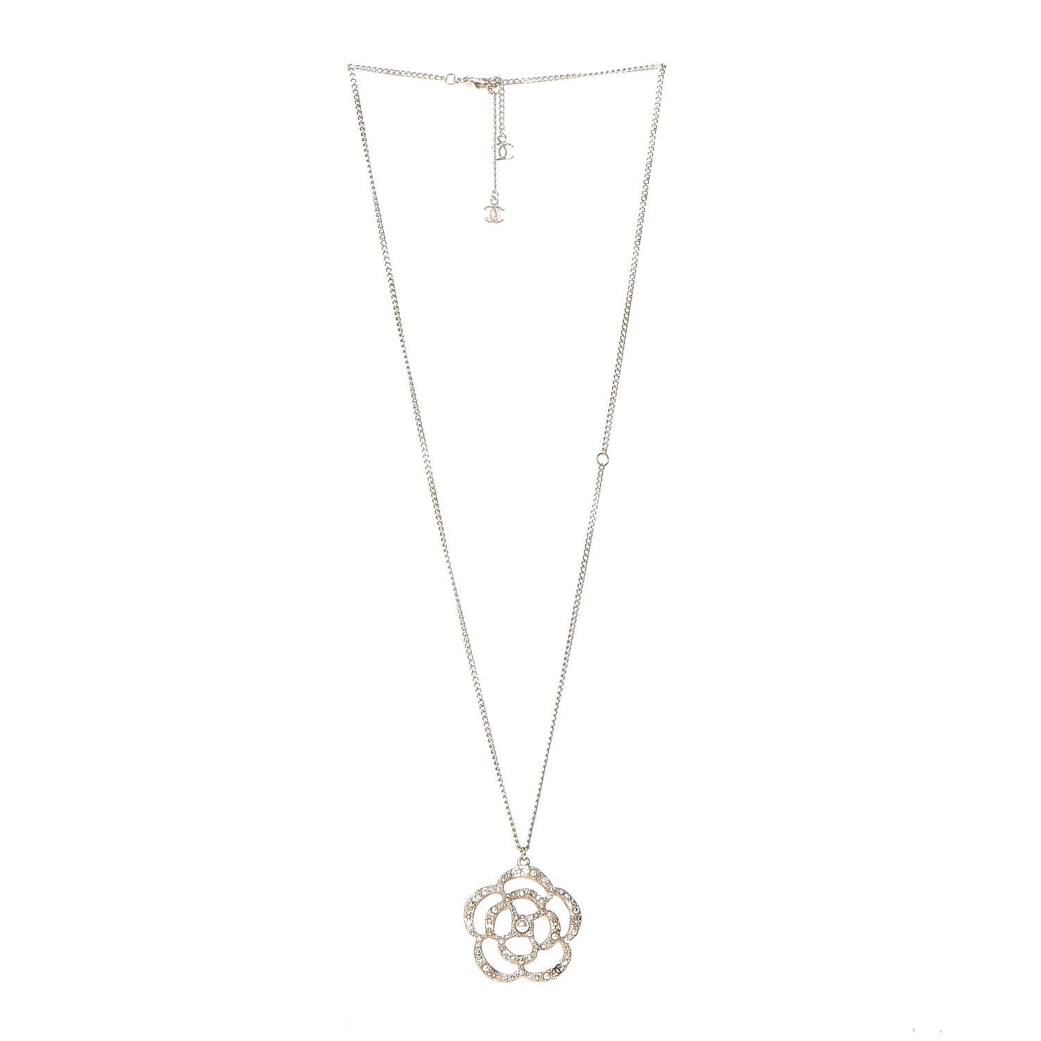 Chanel Crystal Pearl Camellia Necklace Gold 3 of 6