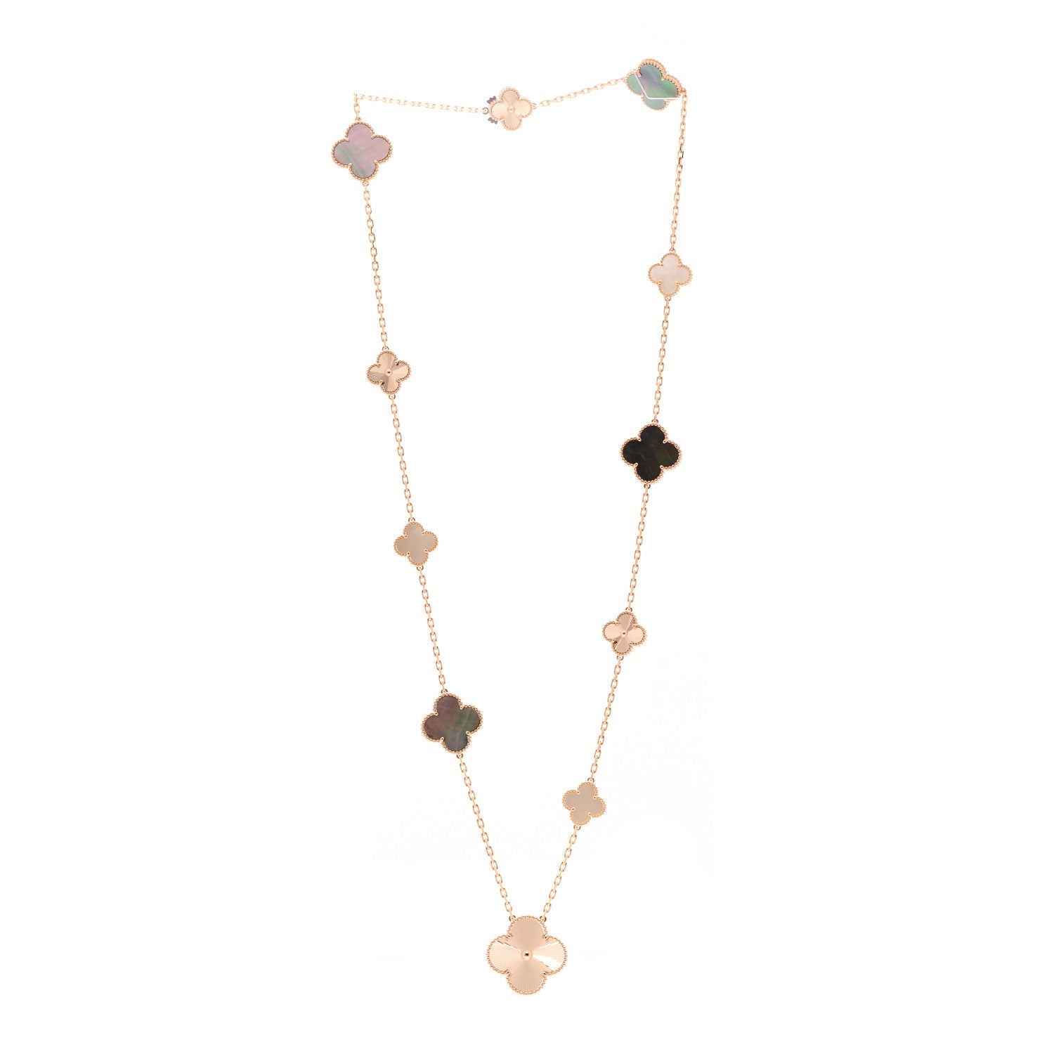 Van Cleef & Arpels 18K Rose Gold Mother of Pearl 15 Motifs Magic Alhambra Transformable Long Necklace 3 of 7