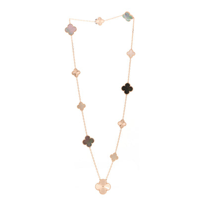 Van Cleef & Arpels 18K Rose Gold Mother of Pearl 15 Motifs Magic Alhambra Transformable Long Necklace 3 of 7