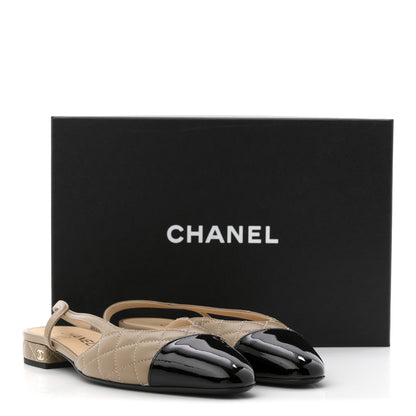 Chanel Lambskin Patent Cap Toe CC Slingback Flats 38.5 Beige Black 12 of 12