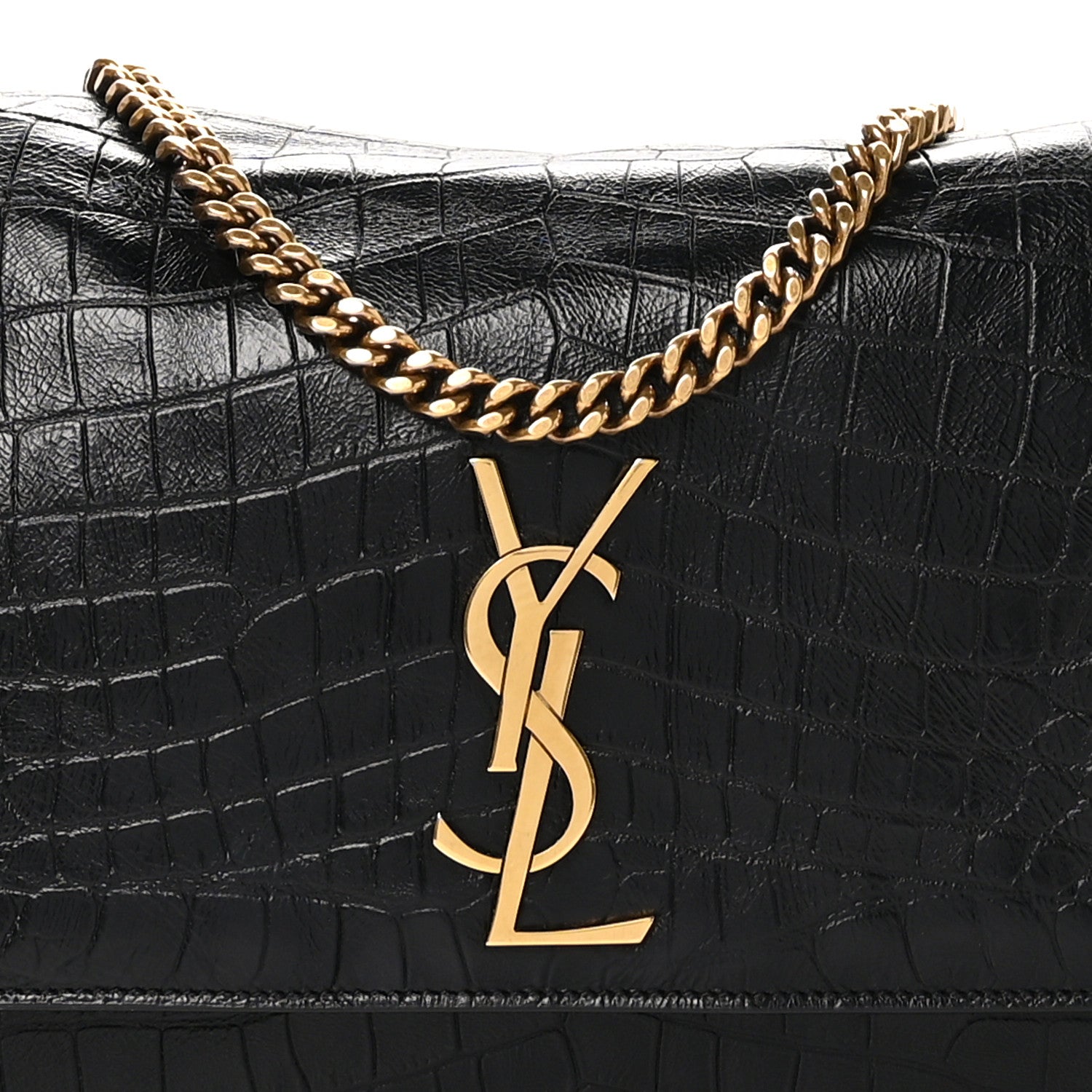 Saint Laurent Calfskin Crocodile Embossed Suede Medium Reversible Monogram Kate Satchel Military Taupe 8 of 11