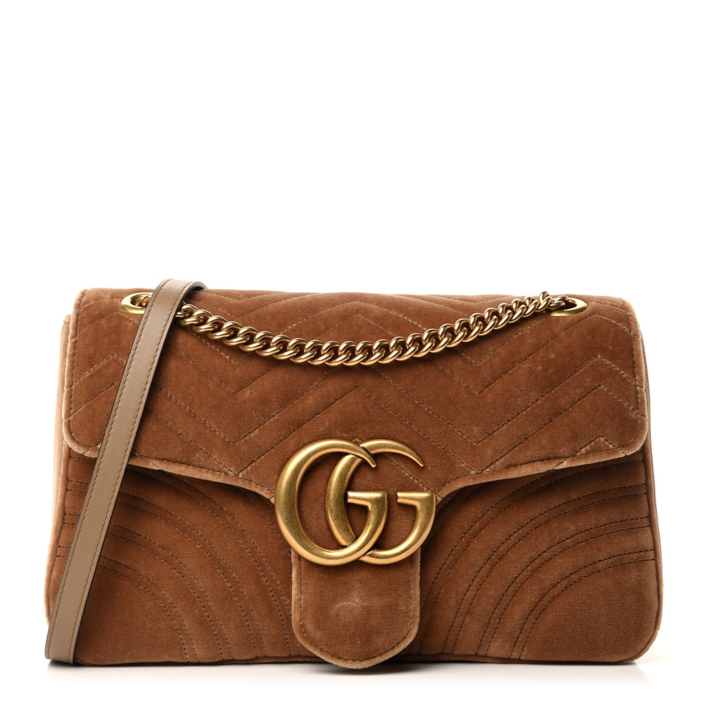 Velvet Matelasse Medium GG Marmont Shoulder Bag Taupe