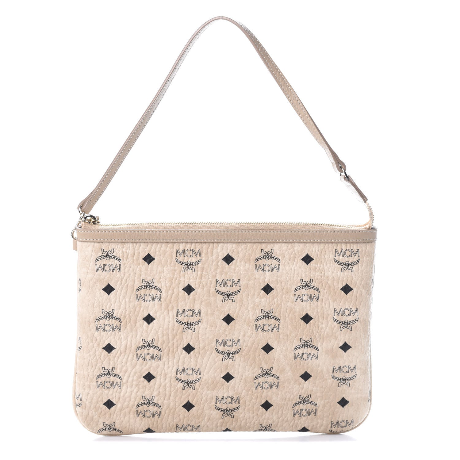 MCM Visetos Liz Shopper Tote Pouch Beige 1 of 8