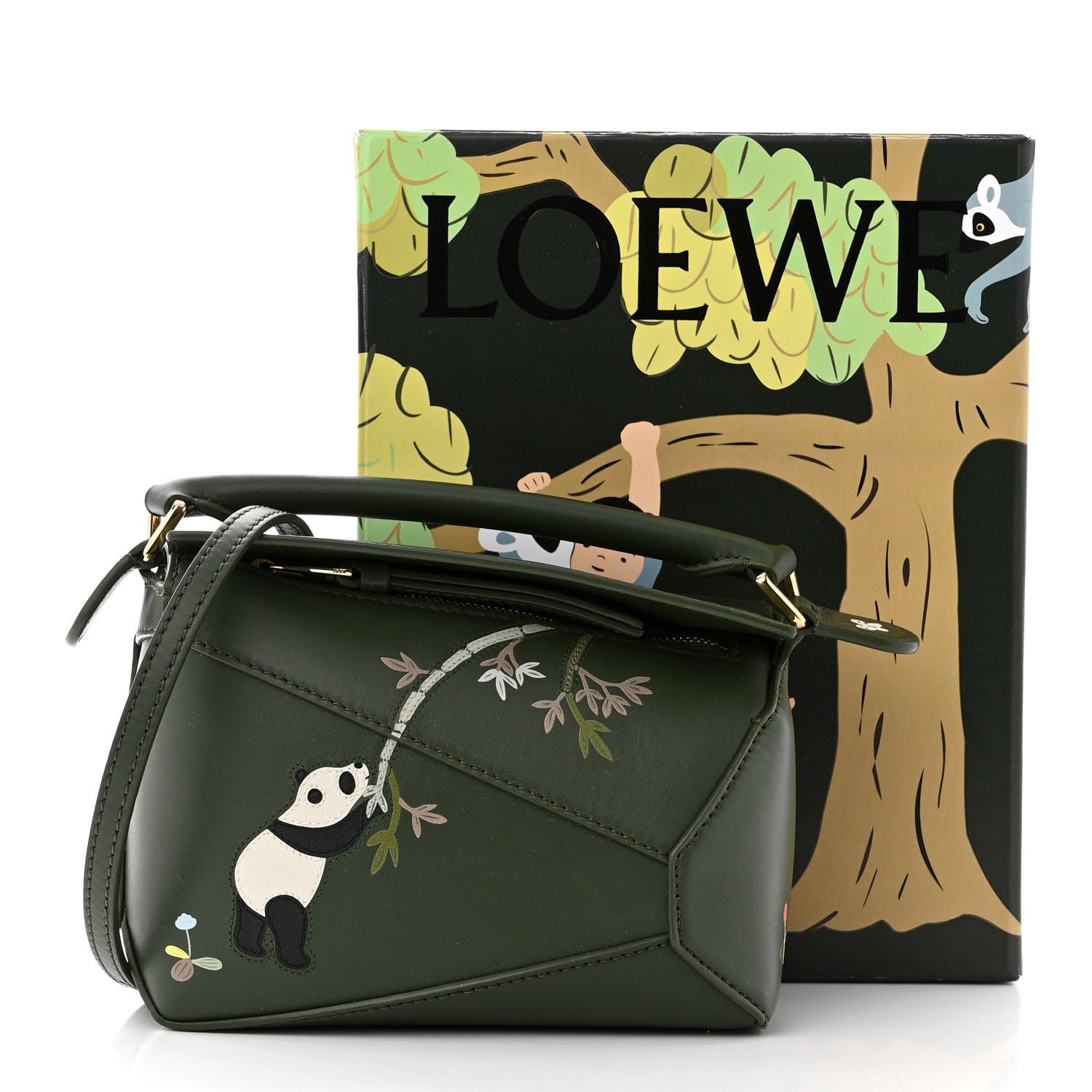 Loewe X SUNA FUJITA Satin Calfskin Mini Pandas Puzzle Edge Bag Bottle Green 10 of 10