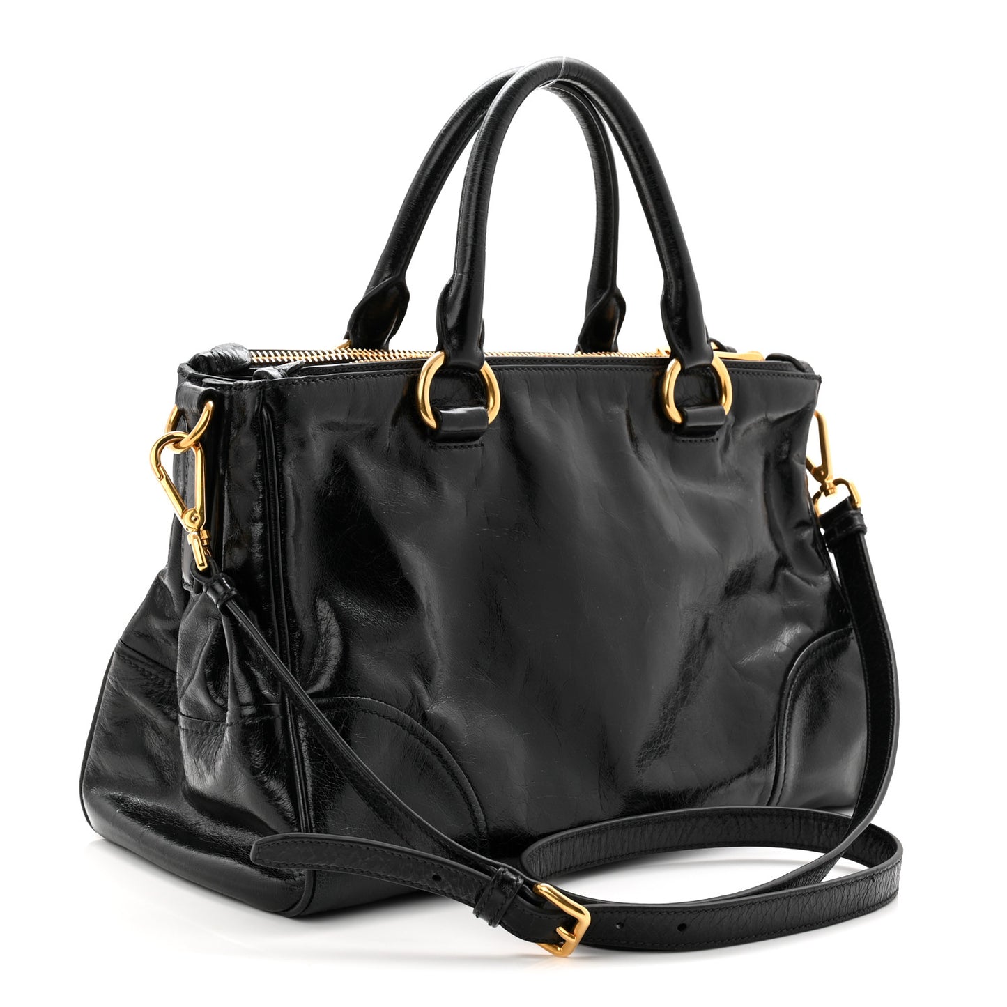 Vitello Shine Top Handle Satchel Black