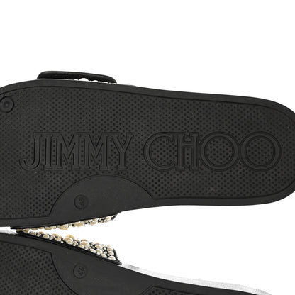 Jimmy Choo Canvas Pearl Embellished Fitz Slide Sandals 40 Black 6 of 12