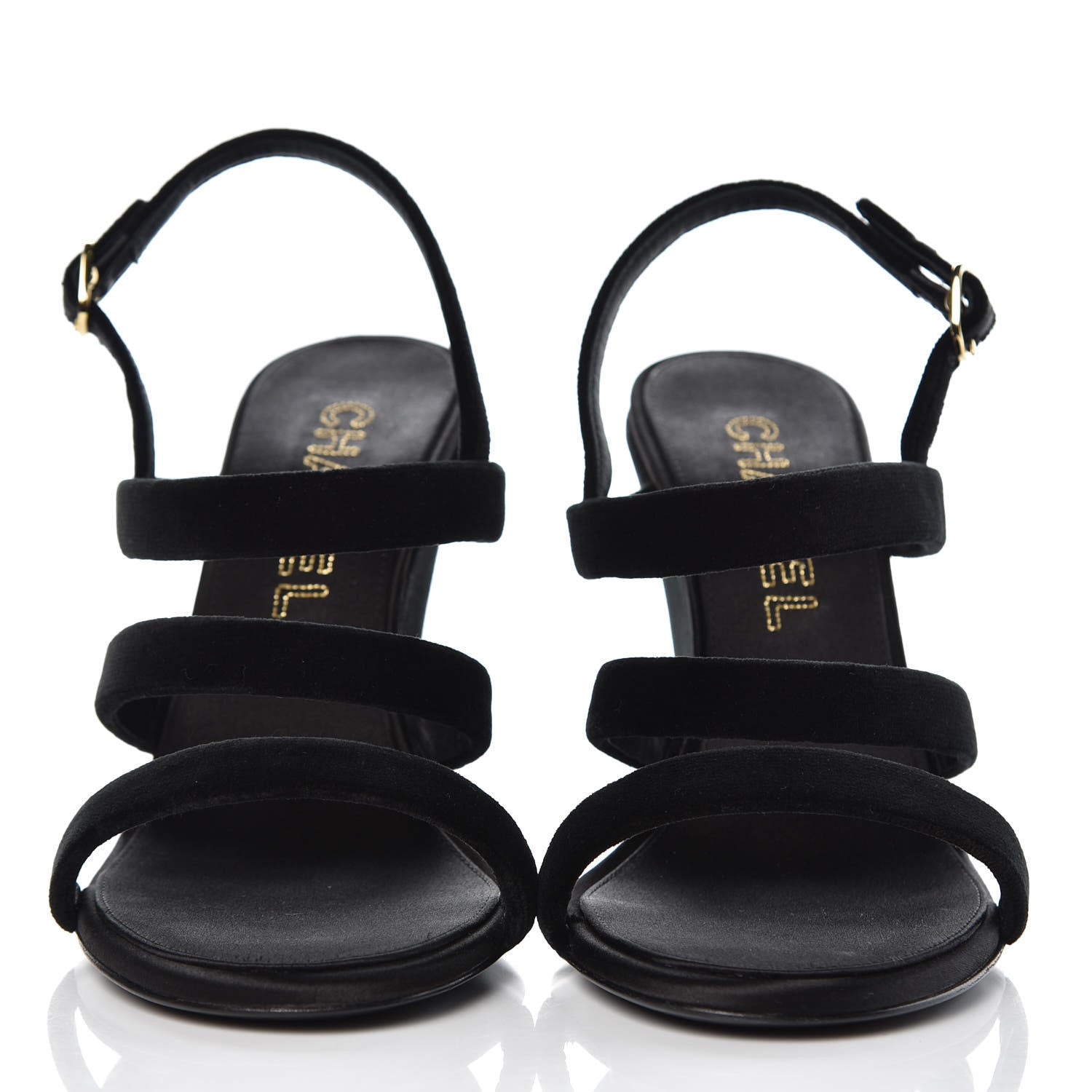 Chanel Velvet CC Sandals 39.5 Black 2 of 9