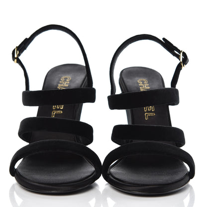 Chanel Velvet CC Sandals 39.5 Black 2 of 9
