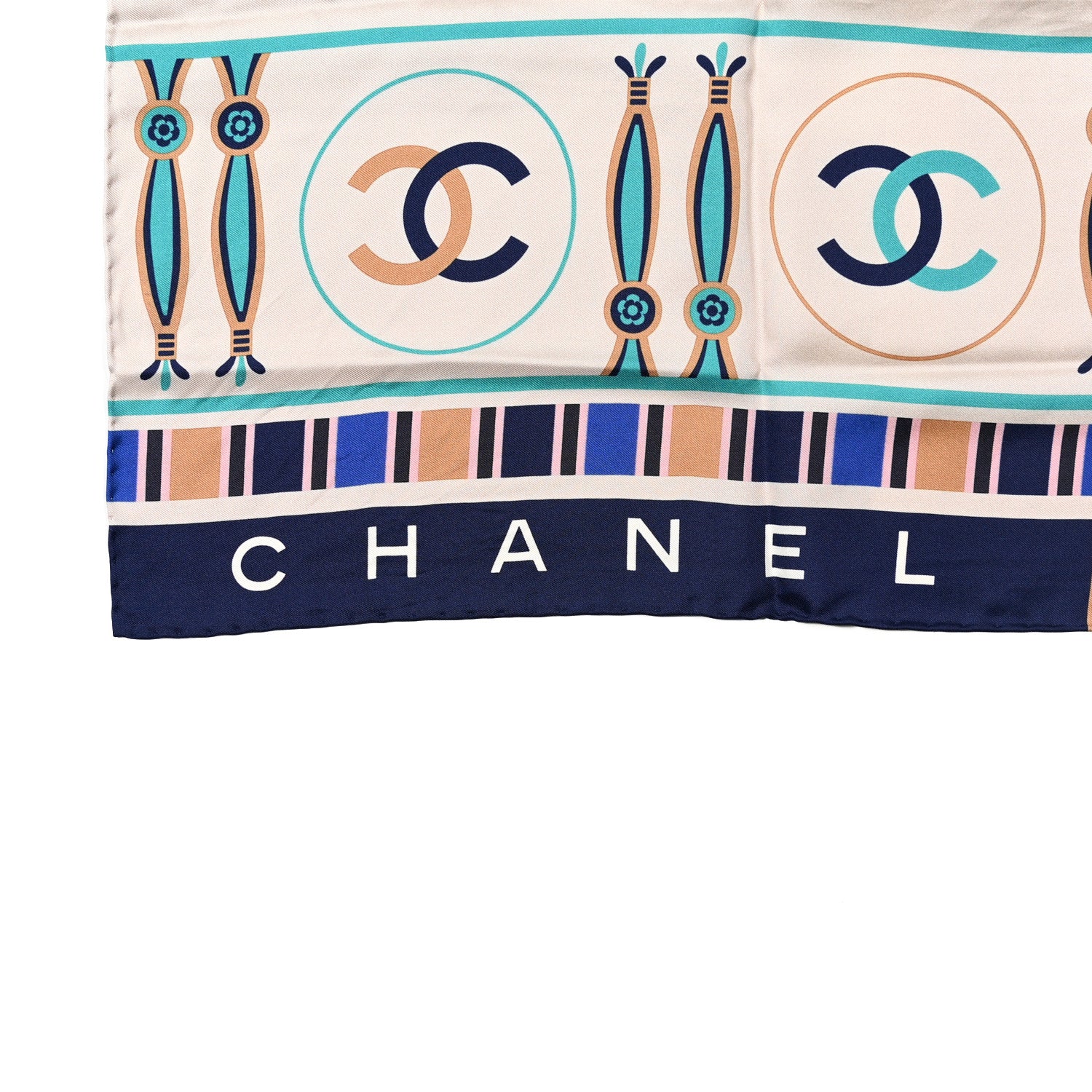 Chanel Silk CC Square Scarf Navy Multicolor 2 of 7