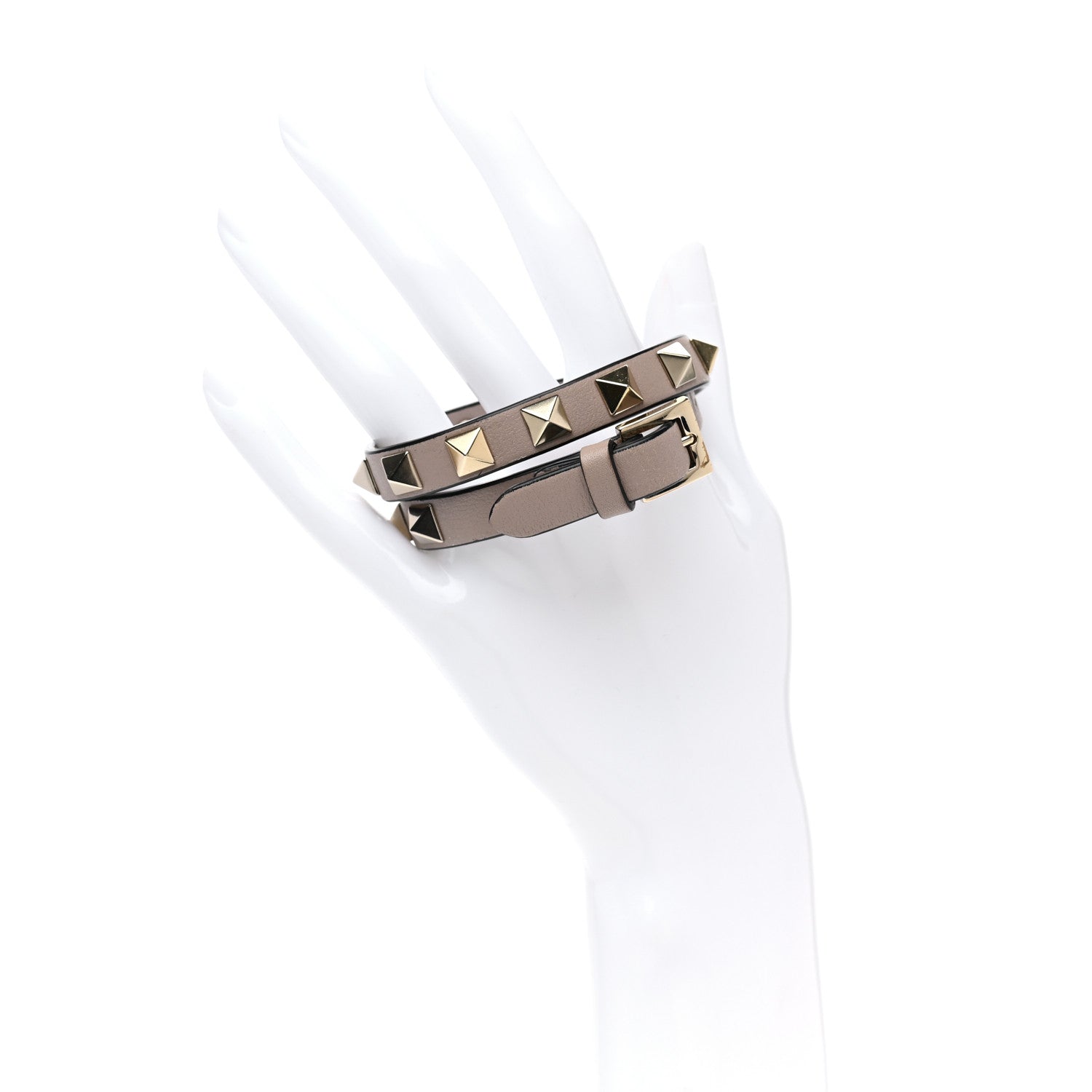 Valentino Garavani Vitello Rockstud Double Wrap Bracelet Poudre 2 of 5