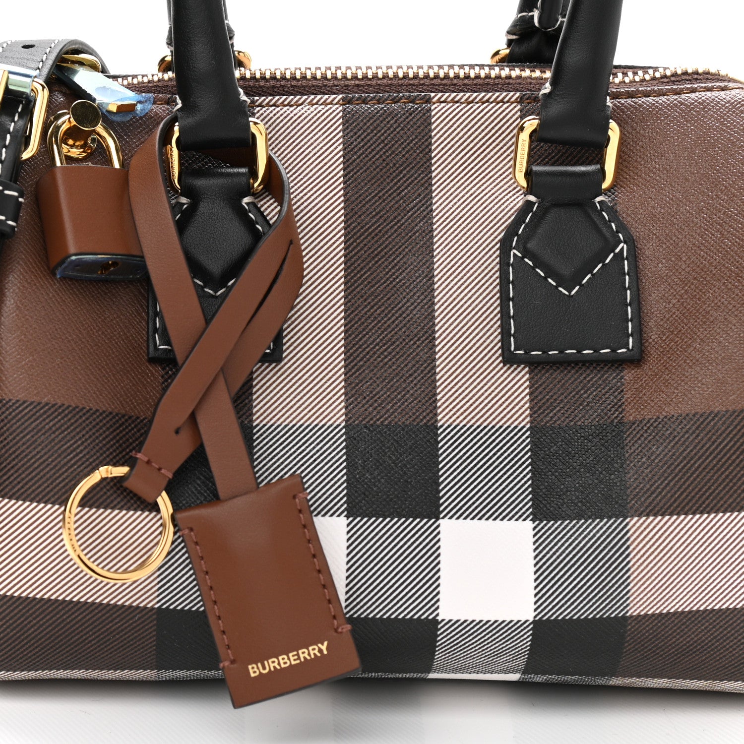 Burberry E-canvas Check Mini Bowling Bag Dark Birch Brown 6 of 9