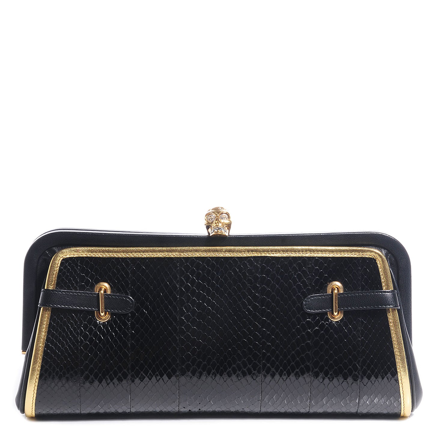 Snakeskin Suede Convertible Clutch Black White