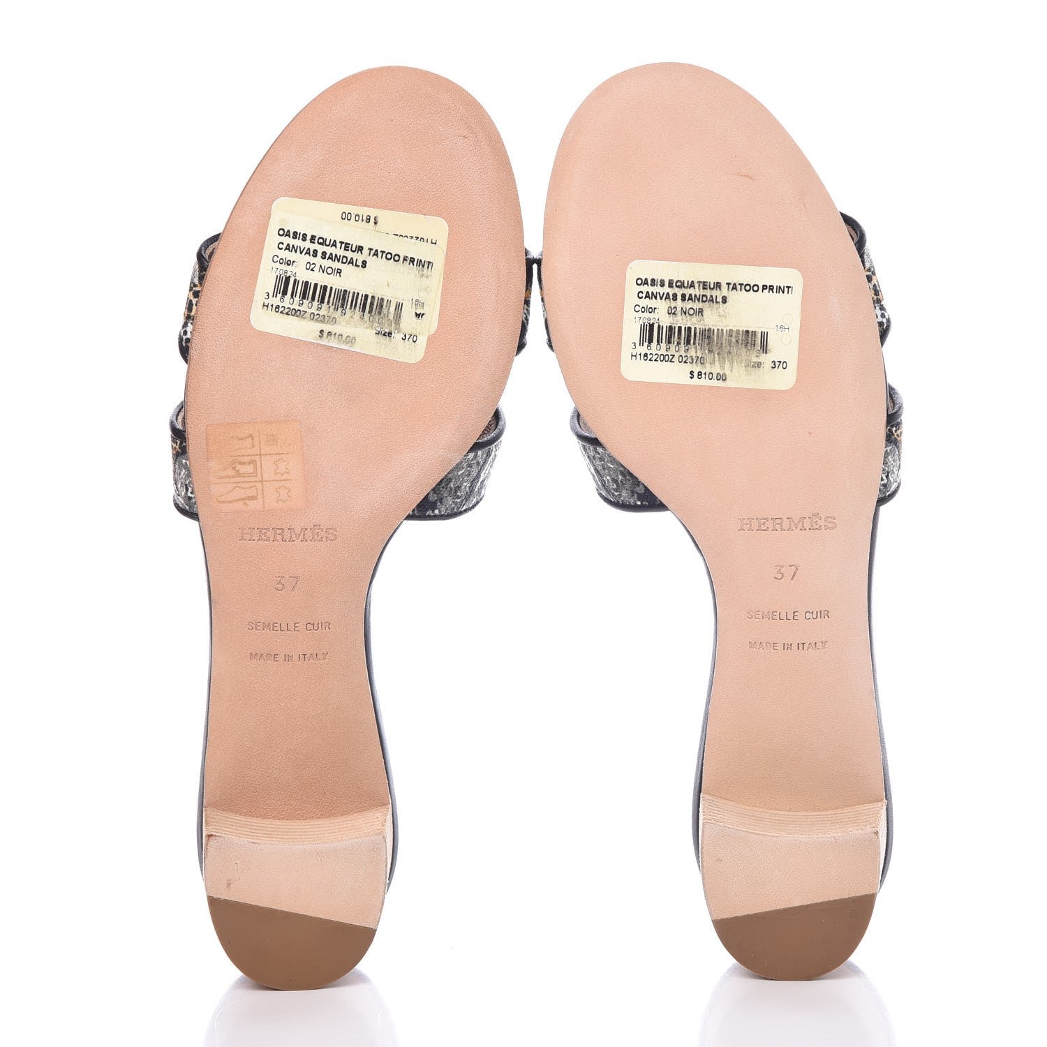 Hermes Canvas Tatoo Print Oasis Equator Sandals 37 Black 5 of 10