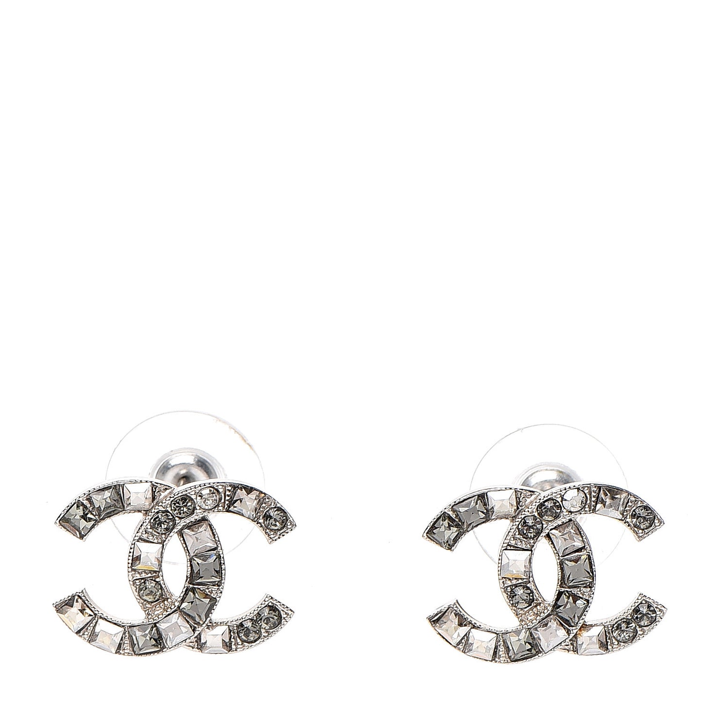 Baguette Crystal CC Earrings Silver Grey