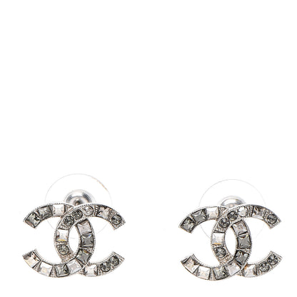 Chanel Baguette Crystal CC Earrings Silver Grey 1 of 5