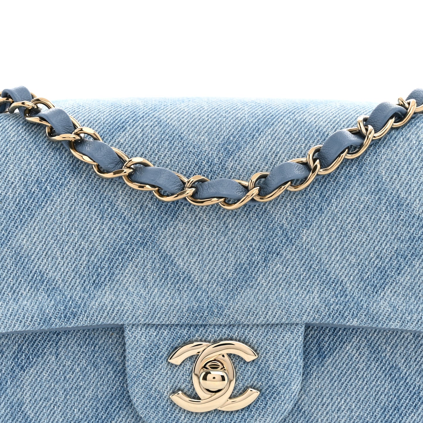 Printed Denim Quilted Mini Rectangular Flap Light Blue