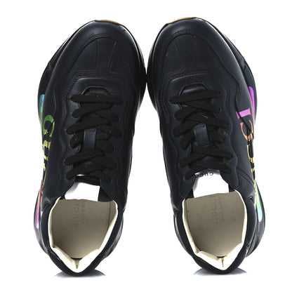Gucci Calfskin Iridescent Logo Womens Rhyton Sneakers 38.5 Black 2 of 14