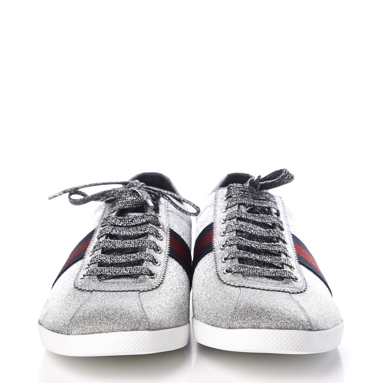 Gucci Glitter Fabric Studded Web Mens Sneakers 12 Silver 2 of 7