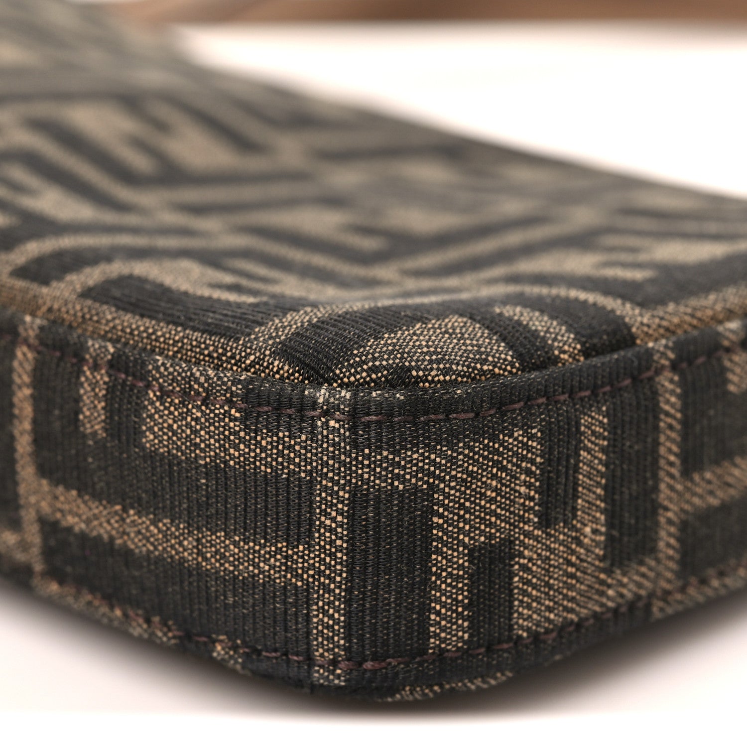 Fendi Fabric Jacquard Vitello Grace FF 1974 Baguette Pouch Tobacco Moro Sand 10 of 12