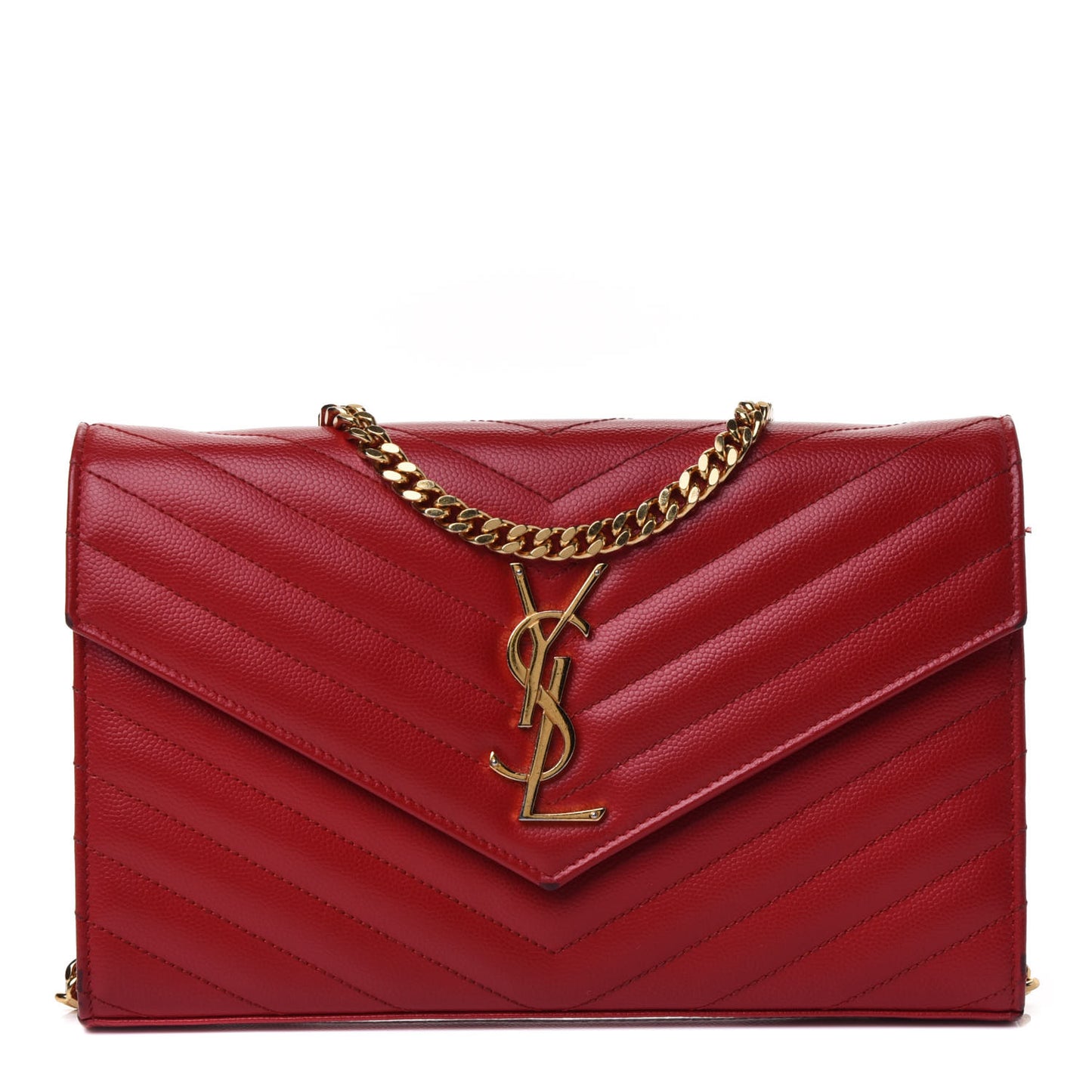 Grain De Poudre Matelasse Chevron Monogram Chain Wallet Red