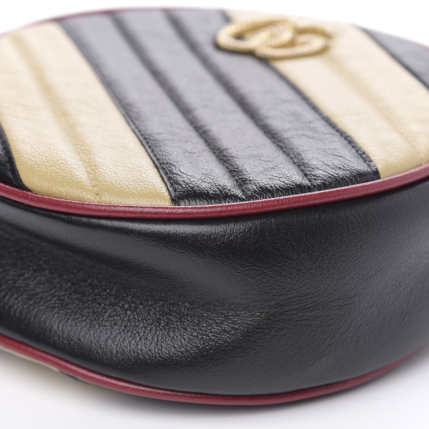 Azalea Calfskin Matelasse Diagonal Patchwork Mini Torchon GG Marmont Round Shoulder Bag Black Beige Romantic Cerise