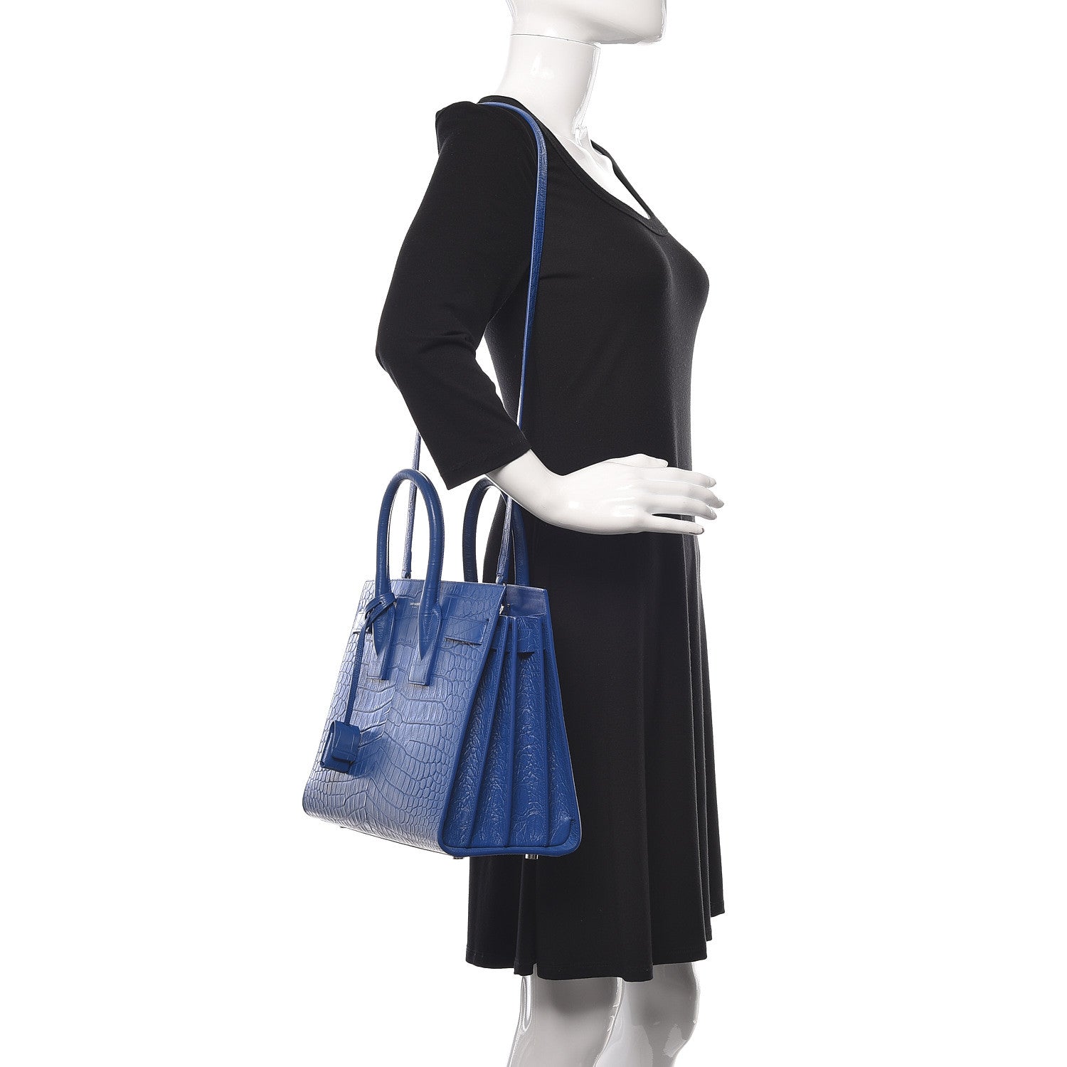 Saint Laurent Calfskin Crocodile Embossed Small Sac De Jour Royal Blue 2 of 12