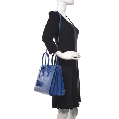 Saint Laurent Calfskin Crocodile Embossed Small Sac De Jour Royal Blue 2 of 12
